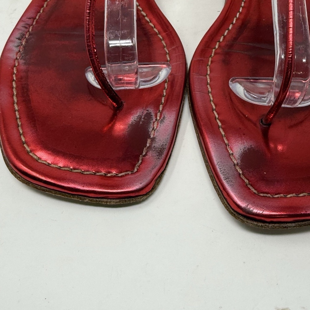 Prada Capretto Thong Leather Sandals Metallic Pinkish Red Size 7.5 (EU 38) - Picture 4 of 13